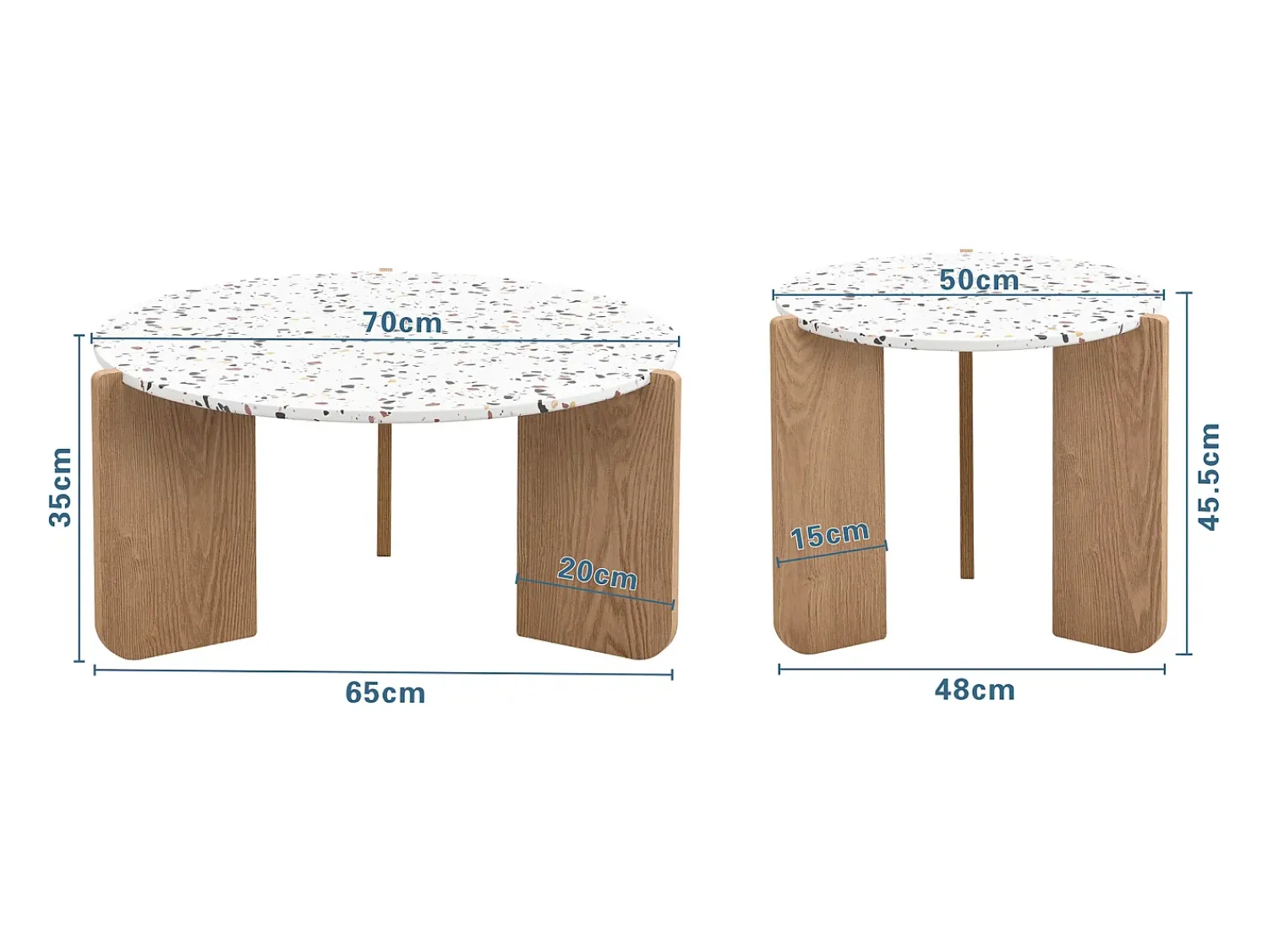 Mesa De Centro*Hauss Spole Conjunto de 2 mesas de centro artísticas encaixáveis (70/50 cm) com pernas resistentes Natural escuro
