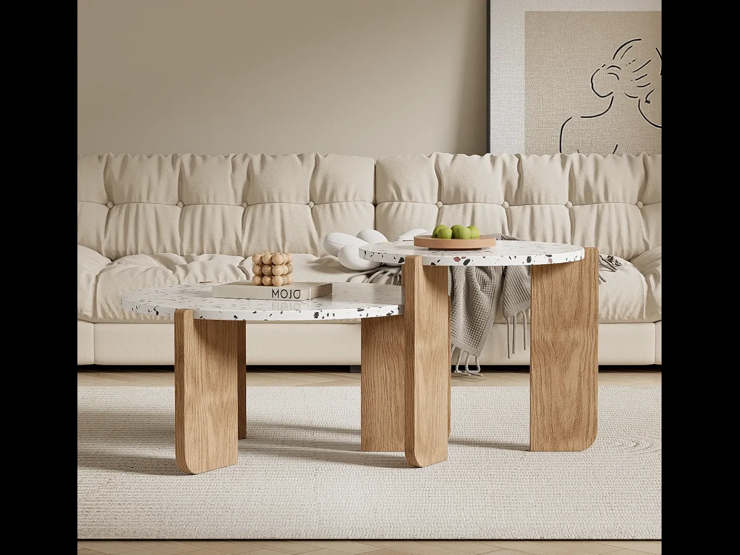Mesa De Centro*Hauss Spole Conjunto de 2 mesas de centro artísticas encaixáveis (70/50 cm) com pernas resistentes Natural escuro