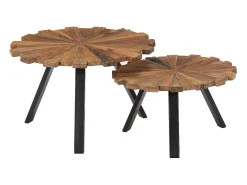 Mesa De Centro* Conjunto de 2 Mesas de Centro | Mesa de apoio madeira recuperada maciça Castanho