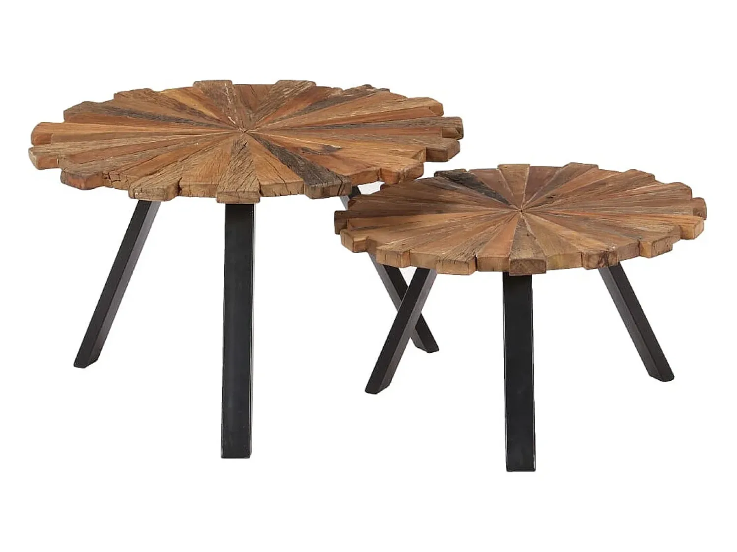 Mesa De Centro* Conjunto de 2 Mesas de Centro | Mesa de apoio madeira recuperada maciça Castanho