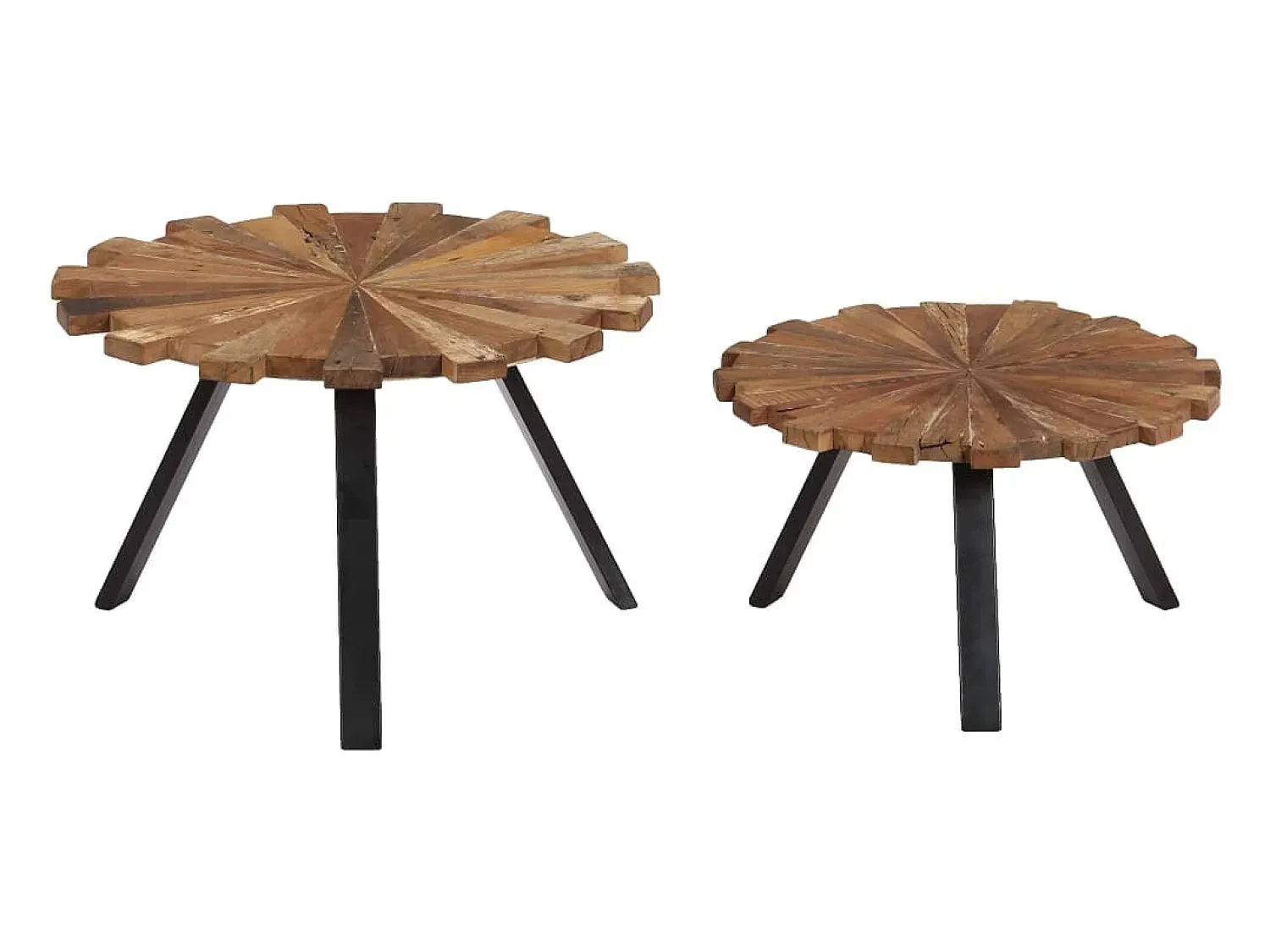 Mesa De Centro* Conjunto de 2 Mesas de Centro | Mesa de apoio madeira recuperada maciça Castanho