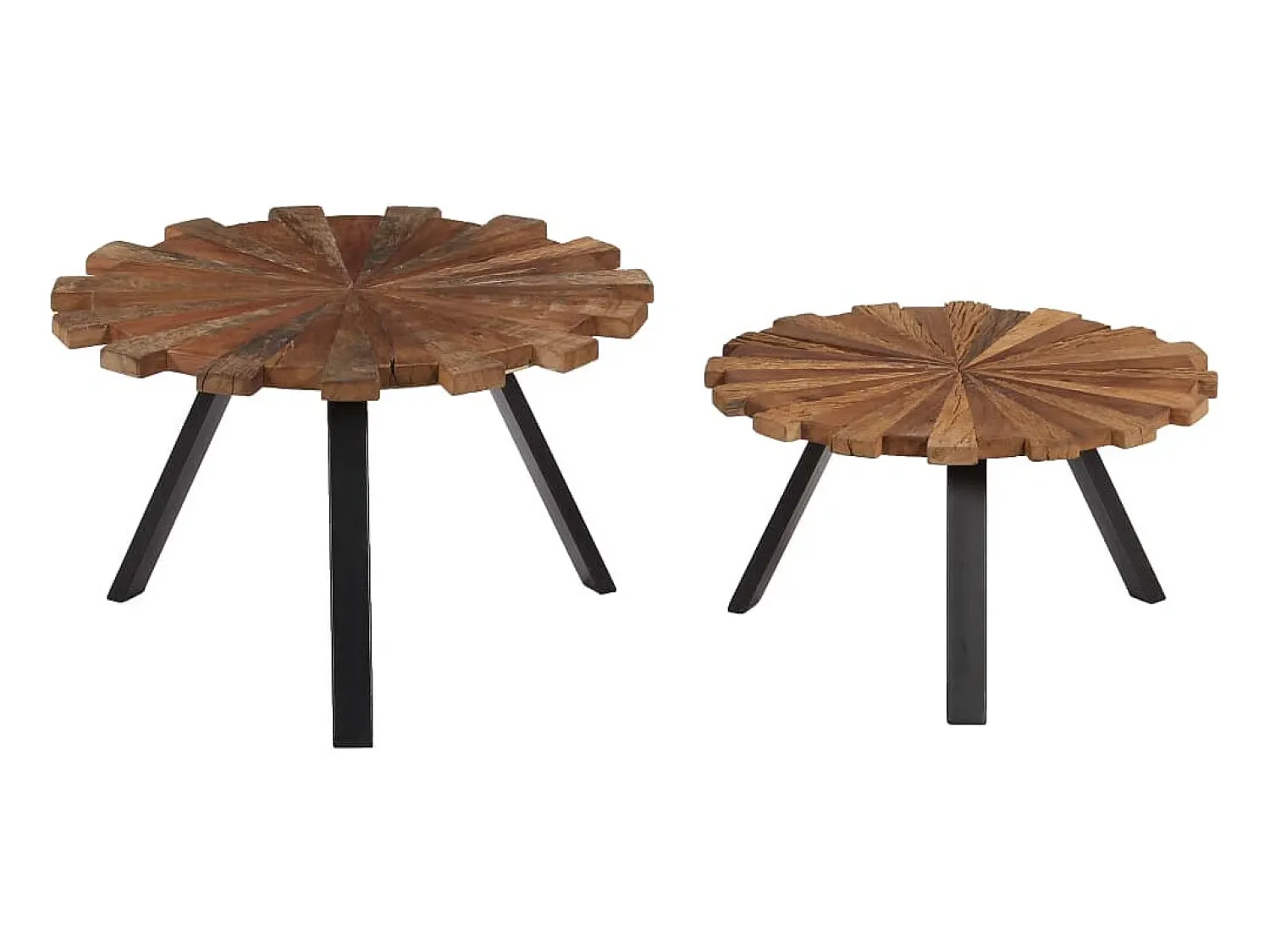 Mesa De Centro* Conjunto de 2 Mesas de Centro | Mesa de apoio madeira recuperada maciça Castanho