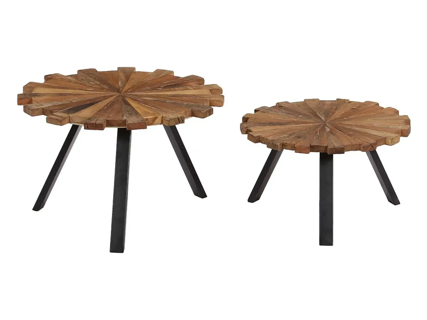 Mesa De Centro* Conjunto de 2 Mesas de Centro | Mesa de apoio madeira recuperada maciça Castanho