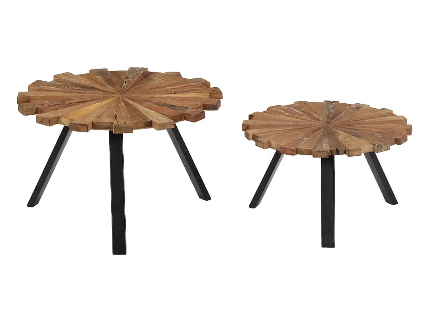 Mesa De Centro* Conjunto de 2 Mesas de Centro | Mesa de apoio madeira recuperada maciça Castanho