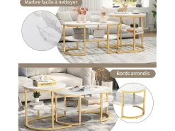 Mesa De Centro* Conjunto de 2 mesas de centro com estrutura metálica e prateleira, estilo moderno para sala de estar, douradas. Dourado