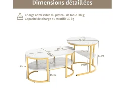 Mesa De Centro* Conjunto de 2 mesas de centro com estrutura metálica e prateleira, estilo moderno para sala de estar, douradas. Dourado