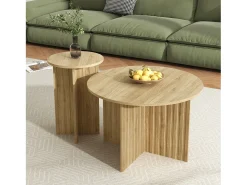 Mesa De Centro| Conjunto de 2 mesas de centro modernas em madeira - Mesas de centro redondas com design escandinavo - 76x76x50cm Natural claro