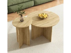 Mesa De Centro| Conjunto de 2 mesas de centro modernas em madeira - Mesas de centro redondas com design escandinavo - 76x76x50cm Natural claro