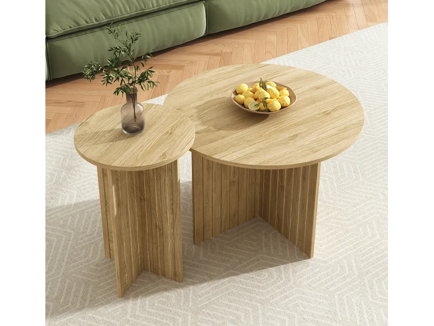 Mesa De Centro| Conjunto de 2 mesas de centro modernas em madeira - Mesas de centro redondas com design escandinavo - 76x76x50cm Natural claro