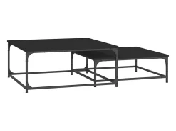 Mesa De Centro* Conjunto de 2 Mesas de Centro Baixas | Mesa de apoio derivados de madeira Preto