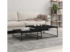 Mesa De Centro* Conjunto de 2 Mesas de Centro Baixas | Mesa de apoio derivados de madeira Preto