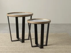 Mesa De Centro| Conjunto de 2 mesas de centro redondas com vidro Castanho