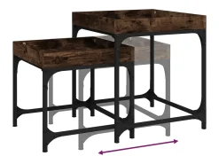 Conjunto de 2 Mesas de Centro | Mesa de apoio | Mesa de café derivados de madeira carvalho fumado Castanho