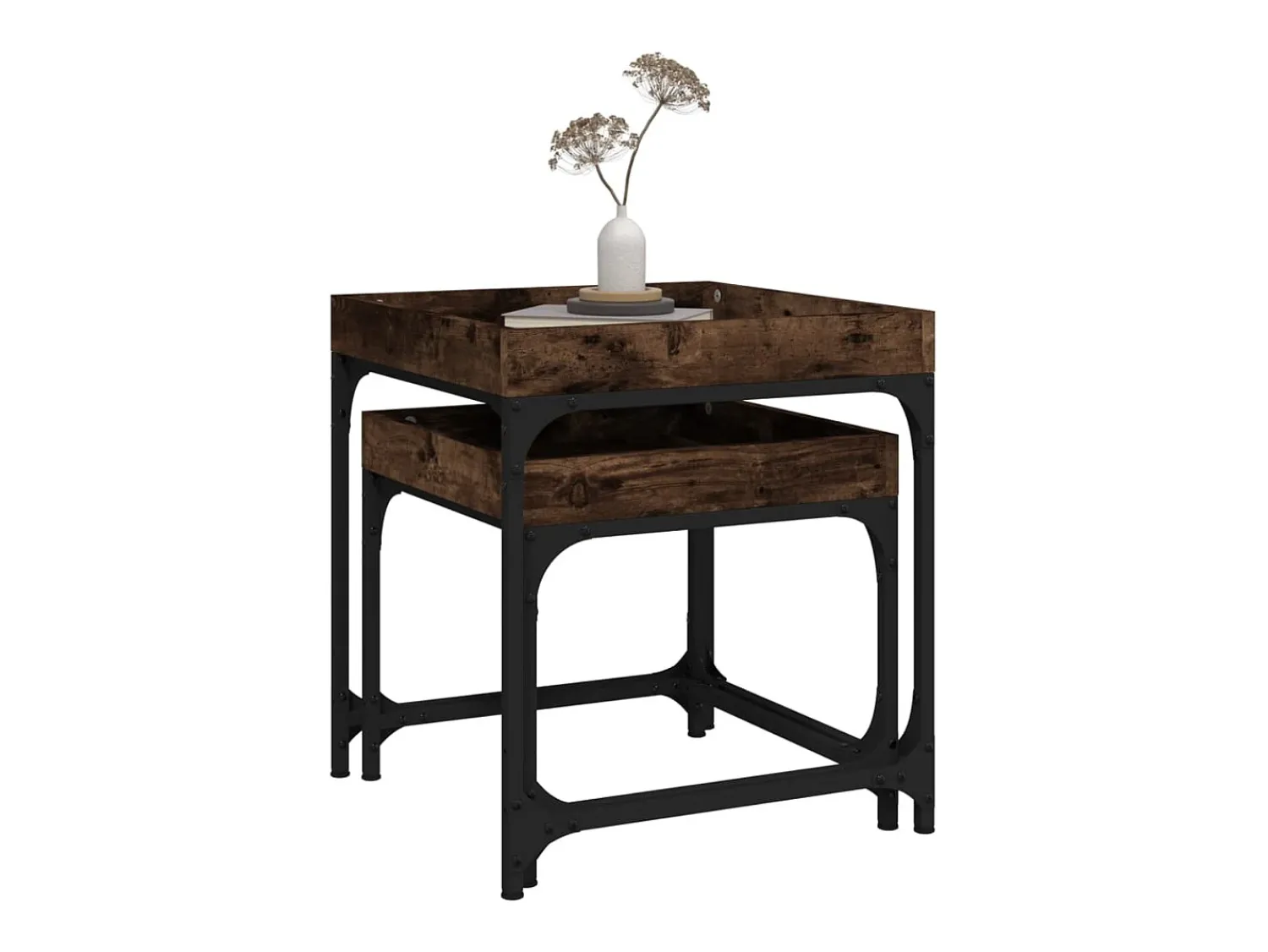 Conjunto de 2 Mesas de Centro | Mesa de apoio | Mesa de café derivados de madeira carvalho fumado Castanho