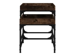 Conjunto de 2 Mesas de Centro | Mesa de apoio | Mesa de café derivados de madeira carvalho fumado Castanho