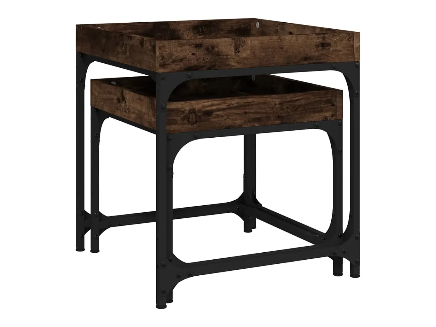 Conjunto de 2 Mesas de Centro | Mesa de apoio | Mesa de café derivados de madeira carvalho fumado Castanho