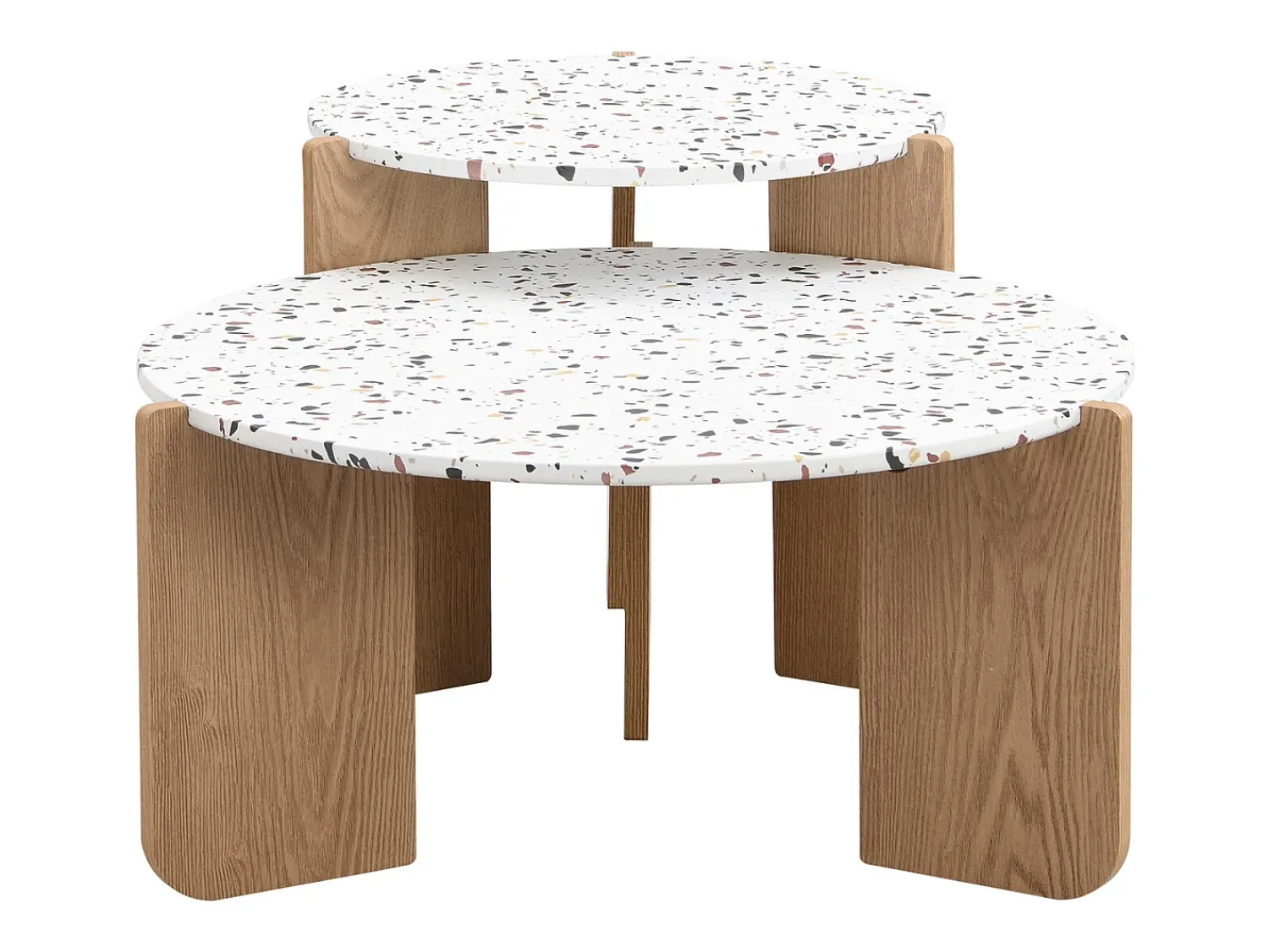 Conjunto de 2 mesas de centro encaixáveis, modulares modernas, para sala de estar, sofá, 70x70x35+50x50x45,5 (cm), Natural Natural claro
