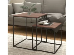 Mesa De Centro| Conjunto de 2 Mesas de Centro | Mesa de apoio derivados de madeira e metal Preto