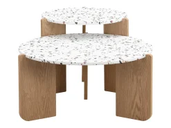 Conjunto de 2 mesas de centro encaixáveis, mesa de centro redonda de 70/50 cm, mesa de centro de madeira para sala de estar^ Mesa De Centro