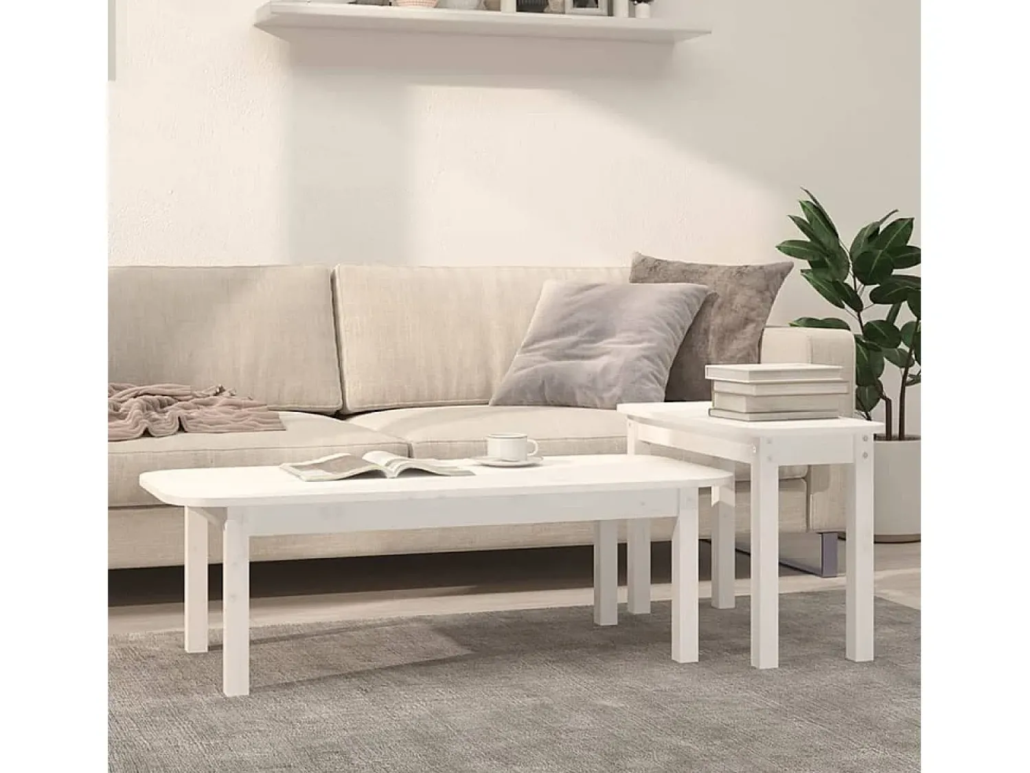 Mesa De Centro* Conjunto de 2 Mesas de Centro | Mesa de apoio pinho maciço Branco