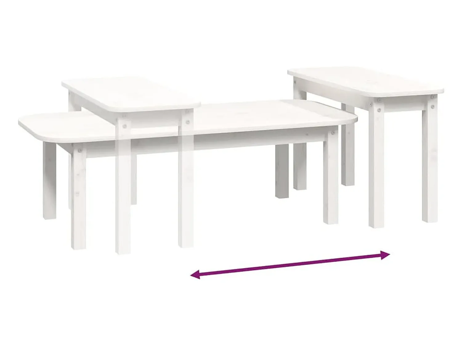 Mesa De Centro* Conjunto de 2 Mesas de Centro | Mesa de apoio pinho maciço Branco