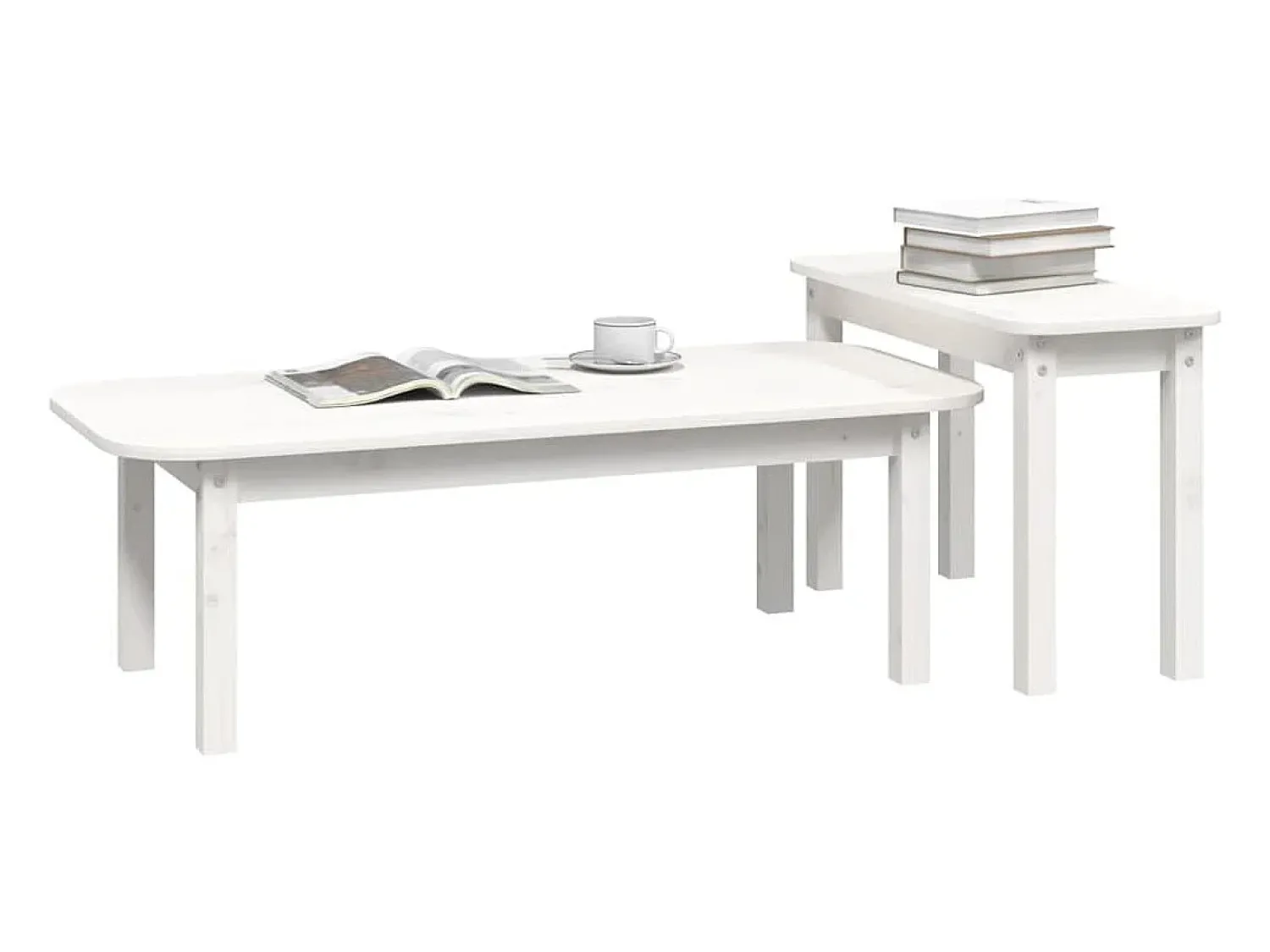Mesa De Centro* Conjunto de 2 Mesas de Centro | Mesa de apoio pinho maciço Branco