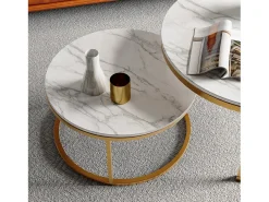 Sale Conjunto de 2 mesas de centro modernas que se encaixam umas nas outras, estrutura em metal , tampo em mármore - 80 cm Dourado