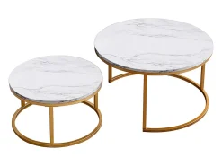 Sale Conjunto de 2 mesas de centro modernas que se encaixam umas nas outras, estrutura em metal , tampo em mármore - 80 cm Dourado