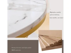 Mesa De Centro|Merax Conjunto de 2 mesas de centro encaixáveis com prateleira - madeira MDF e metal - tampos com padrão de mármore - Branco