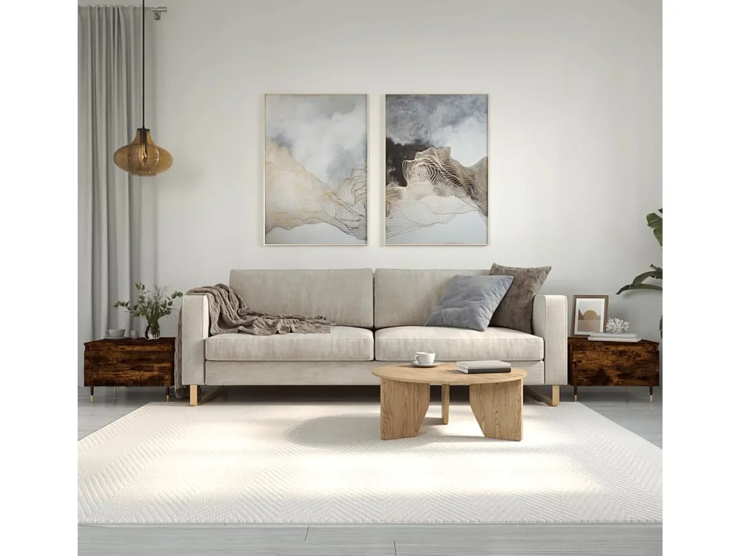 Conjunto de 2 Mesas de Centro | Mesa de apoio | Mesa de café 50x46x35cm deriv. madeira carvalho fumado^ Mesa De Centro