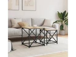Conjunto de 2 Mesas de Centro Baixas | Mesa de apoio deriv. madeira carvalho sonoma^ Mesa De Centro