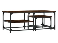 Mesa De Centro* Conjunto de 2 Mesas de Centro Baixas | Mesa de apoio deriv. madeira carvalho fumado Castanho
