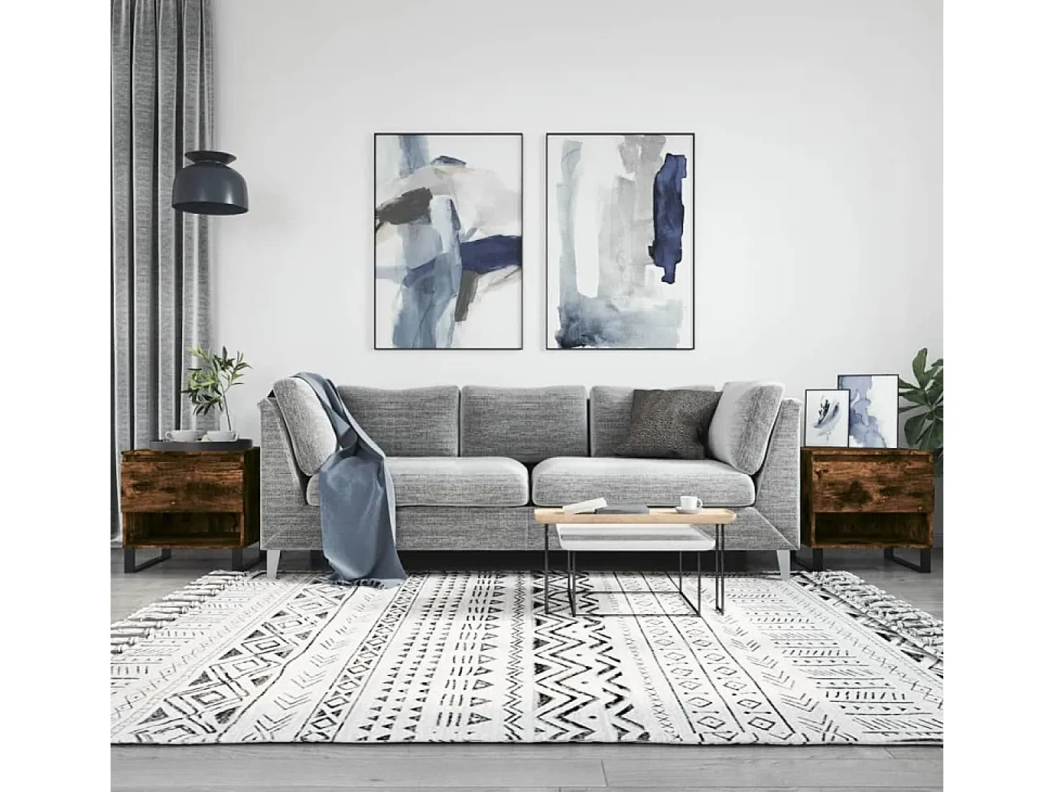 Conjunto de 2 Mesas de Centro | Mesa de apoio | Mesa de café 50x46x50cm deriv. madeira carvalho fumado Castanho