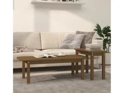 Mesa De Centro* Conjunto de 2 Mesas de Centro | Mesa de apoio pinho maciço mel Castanho