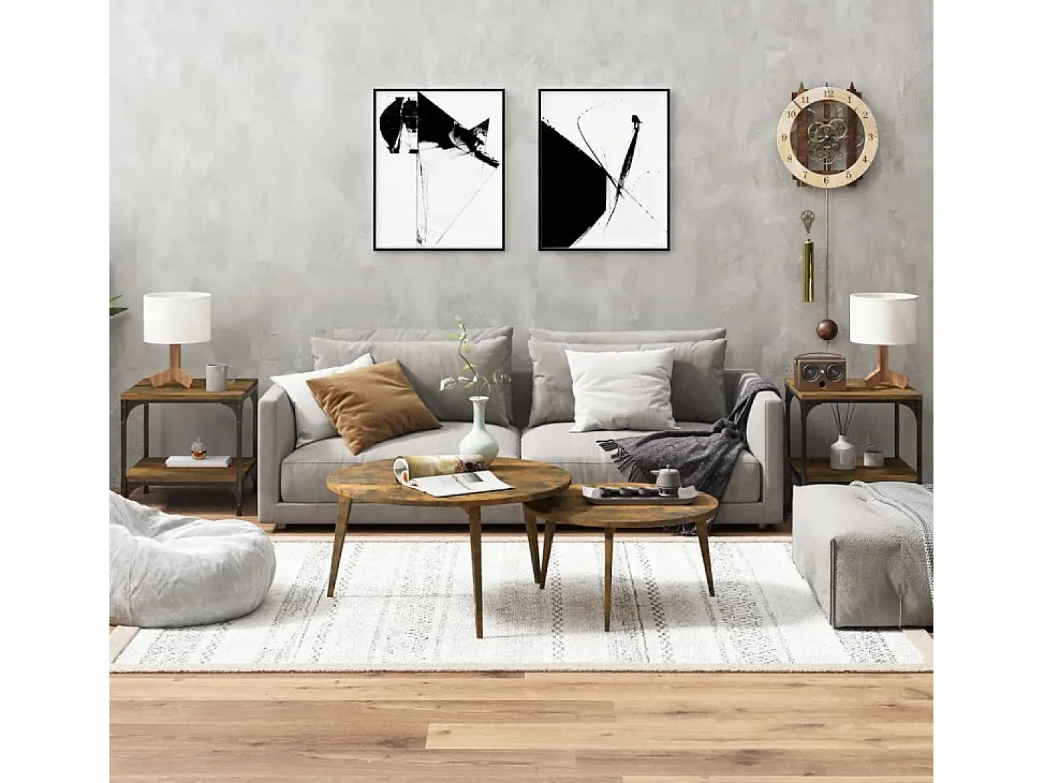 Clearance Conjunto de 2 Mesas de Centro | Mesa de apoio | Mesa de café 40x40x40 cm derivados madeira fumado Castanho