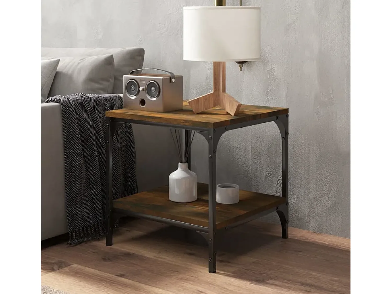 Clearance Conjunto de 2 Mesas de Centro | Mesa de apoio | Mesa de café 40x40x40 cm derivados madeira fumado Castanho