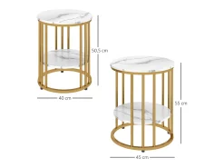 Conjunto de 2 mesas de centro redondas, com efeito mármore, para sala de estar, com prateleira aberta para armazenamento, douradas.^ Mesa De Centro