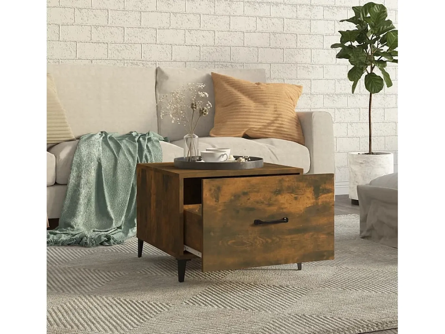 Mesa De Centro* Conjunto de 2 Mesas de Centro | Mesa de apoio com pernas de metal 50x50x40 cm fumado Castanho