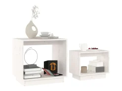 Mesa De Centro| Conjunto de 2 Mesas de Centro | Mesa de apoio de encastrar pinho maciço Branco