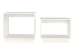Mesa De Centro| Conjunto de 2 Mesas de Centro | Mesa de apoio de encastrar pinho maciço Branco