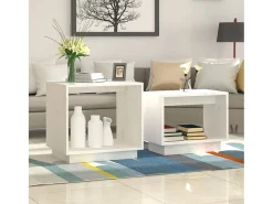 Mesa De Centro| Conjunto de 2 Mesas de Centro | Mesa de apoio de encastrar pinho maciço Branco