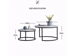 Mesa De Centro* Conjunto de 2 mesas de centro modernas, empilháveis, estrutura em metal , tampo em mármore - 80 cm Preto