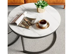 Mesa De Centro* Conjunto de 2 mesas de centro modernas, empilháveis, estrutura em metal , tampo em mármore - 80 cm Preto