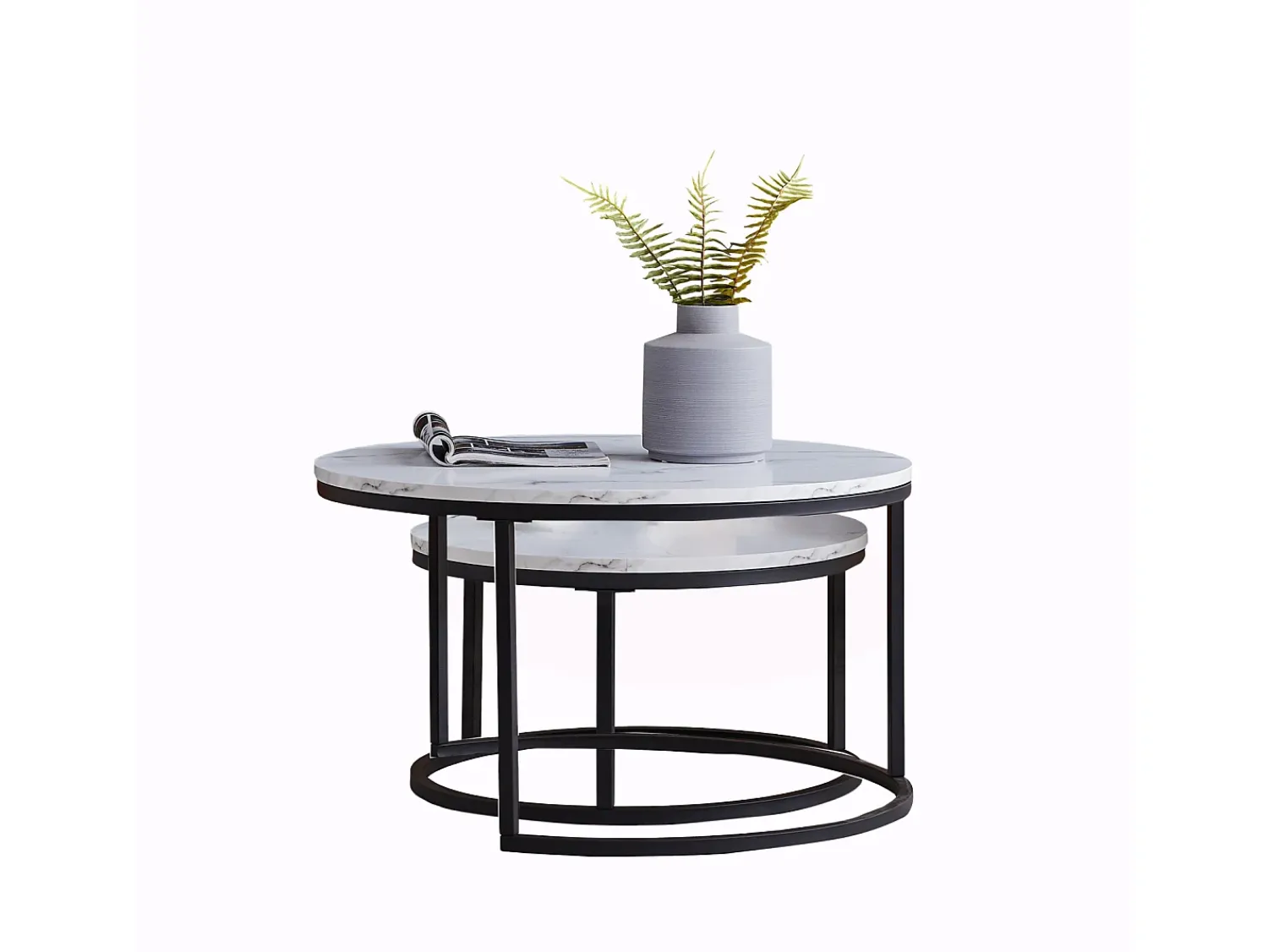 Mesa De Centro* Conjunto de 2 mesas de centro modernas, empilháveis, estrutura em metal , tampo em mármore - 80 cm Preto