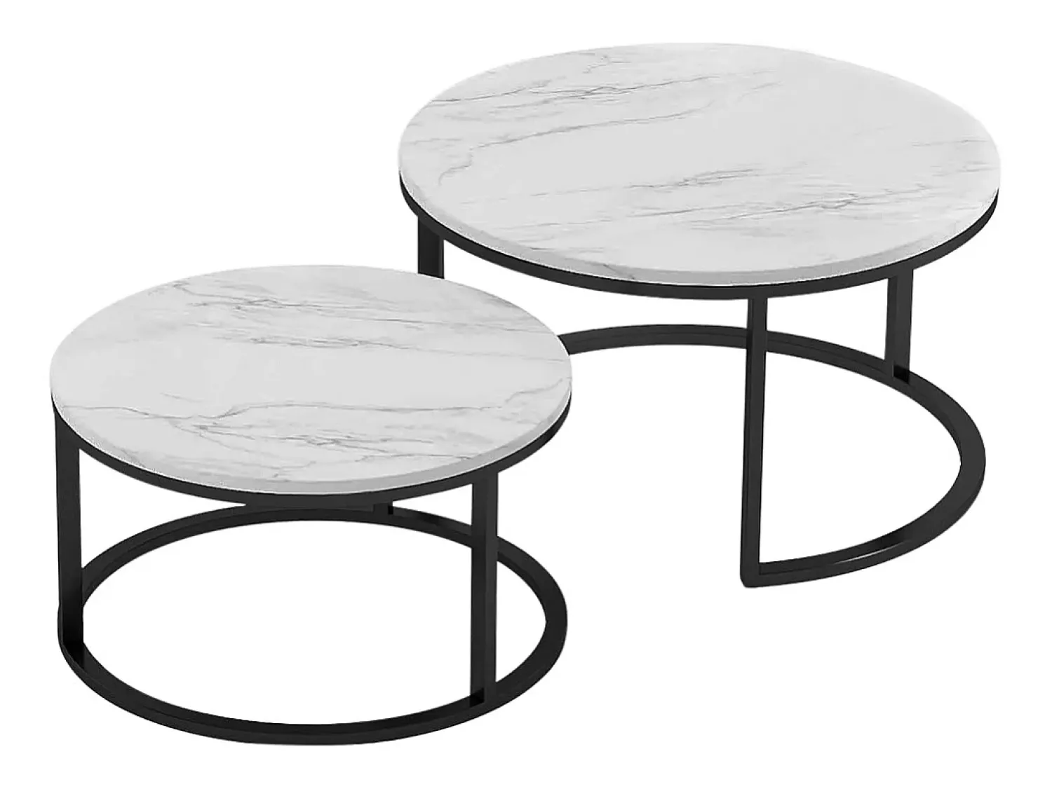 Mesa De Centro* Conjunto de 2 mesas de centro modernas, empilháveis, estrutura em metal , tampo em mármore - 80 cm Preto
