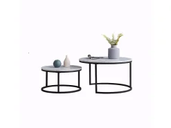 Mesa De Centro* Conjunto de 2 mesas de centro modernas, empilháveis, estrutura em metal , tampo em mármore - 80 cm Preto