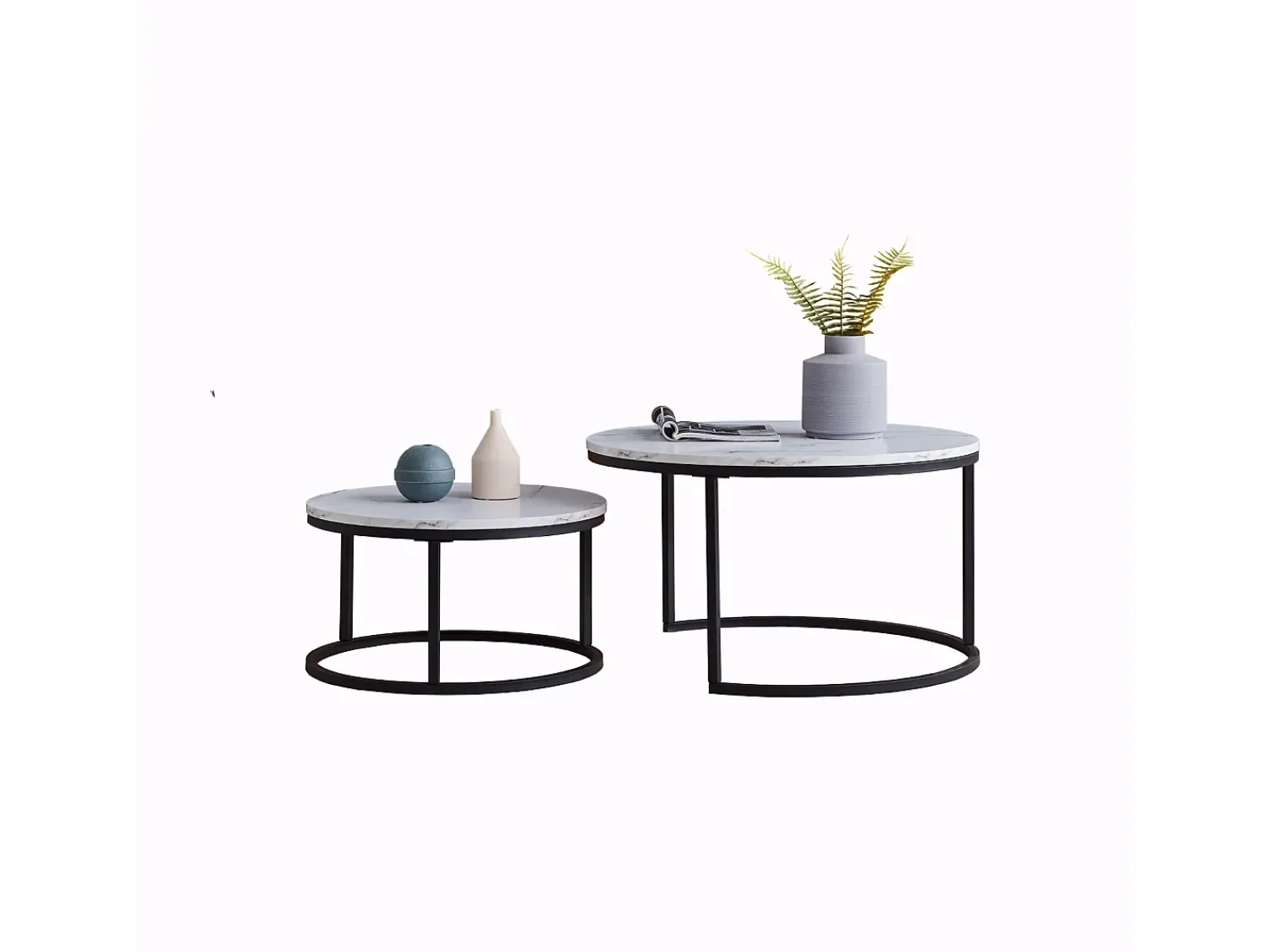 Mesa De Centro* Conjunto de 2 mesas de centro modernas, empilháveis, estrutura em metal , tampo em mármore - 80 cm Preto