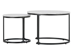 Mesa De Centro*Hauss Spole Conjunto de 2 mesas de centro redondas encaixáveis ​​com acabamento em folheado de mármore e estrutura em metal preto. Branco