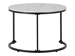 Mesa De Centro*Hauss Spole Conjunto de 2 mesas de centro redondas encaixáveis ​​com acabamento em folheado de mármore e estrutura em metal preto. Branco
