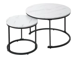 Mesa De Centro*Hauss Spole Conjunto de 2 mesas de centro redondas encaixáveis ​​com acabamento em folheado de mármore e estrutura em metal preto. Branco